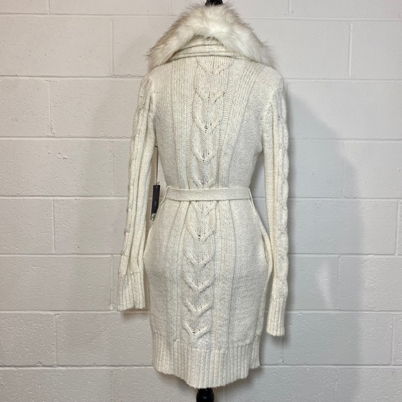 Jennifer Lopez Women's Faux Fur Collar Sweater Coat Jacket - Picture 9 of 13